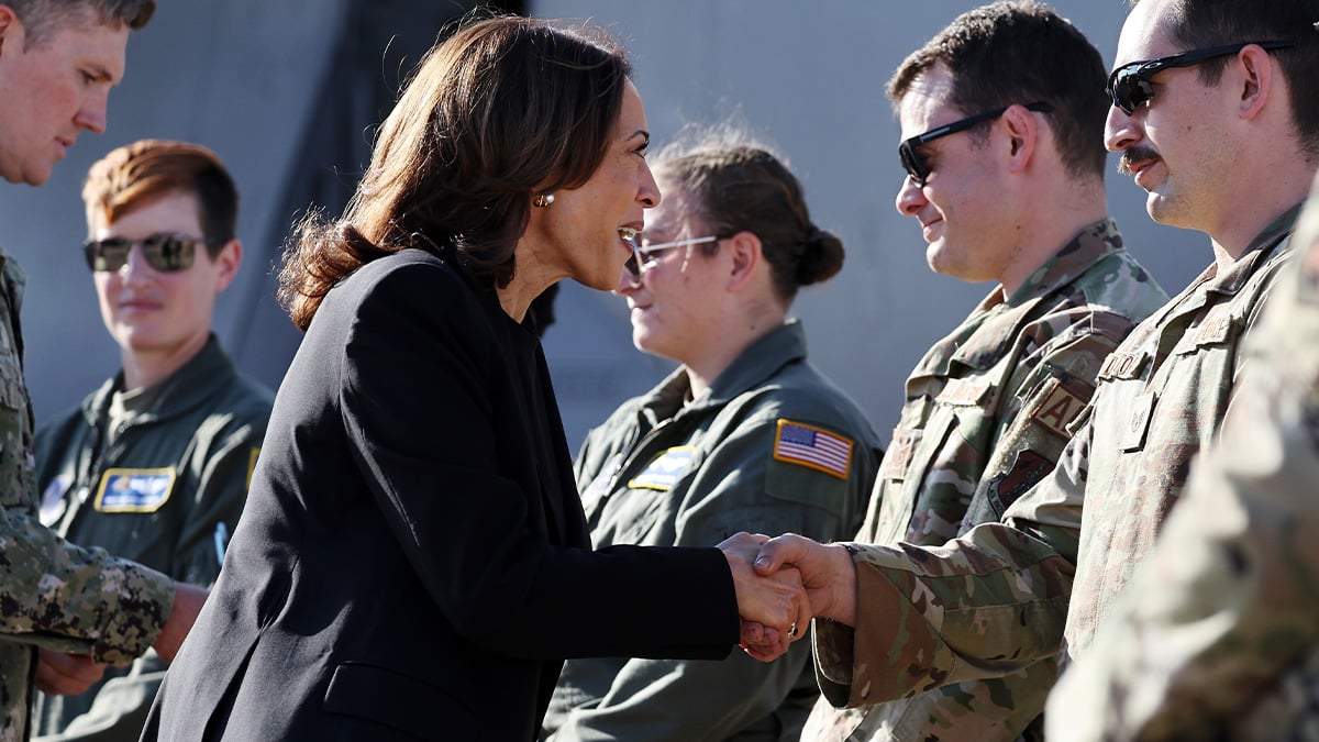 Kamala Harris greets soldiers