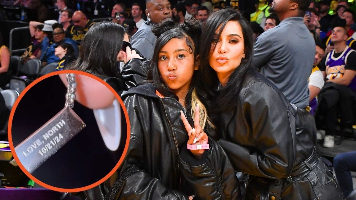 Kim Kardashian (R) and North West attend a basketball game between the Los Angeles Lakers and the Golden State Warriors