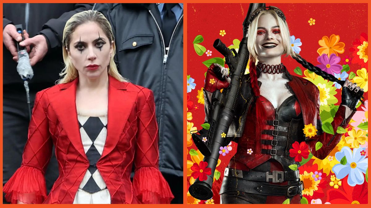 Lady Gaga as Harley Quinn in Joker Folie à Deux and Margot Robbie as Harley Quinn in The Suicide Squad