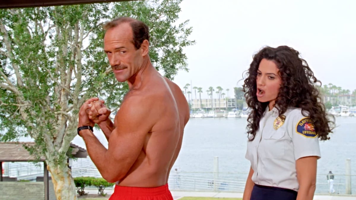 Michael Newman (left) and Nancy Valen (right) in episode 'Windswept' of Baywatch season 7