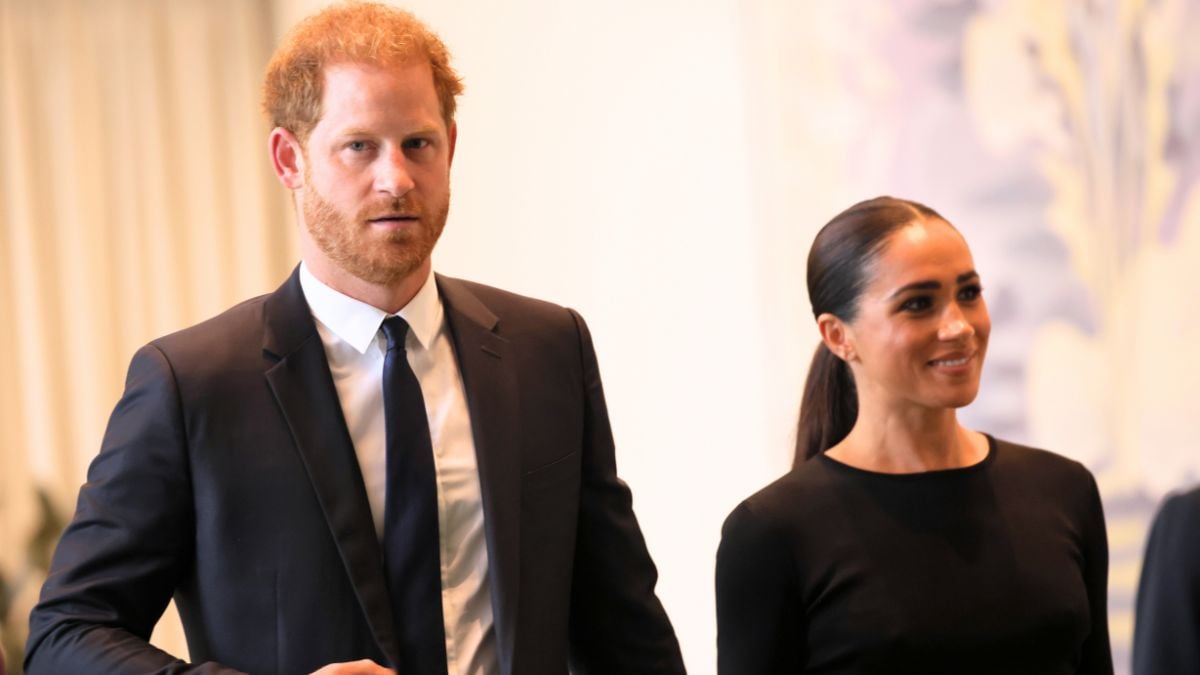 Prince Harry, Duke of Sussex and Meghan, Duchess of Sussex arrive at the United Nations Headquarters on July 18, 2022 in New York City. Prince Harry, Duke of Sussex is the keynote speaker during the United Nations General assembly to mark the observance of Nelson Mandela International Day where the 2020 U.N. Nelson Mandela Prize will be awarded to Mrs. Marianna Vardinogiannis of Greece and Dr. Morissanda Kouyaté of Guinea. (Photo by Michael M. Santiago/Getty Images)