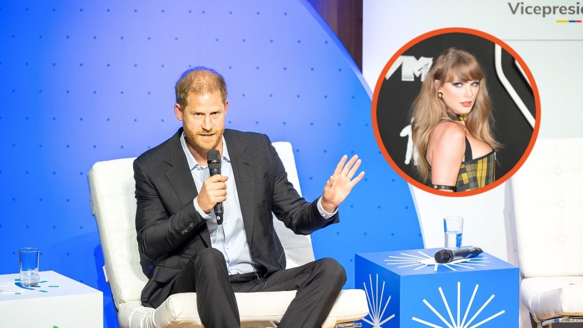 Prince Harry, Duke of Sussex speaks onstage during a forum about digital responsibility at EAN University and Taylor Swift attends the 2024 MTV Video Music Awards at UBS Arena