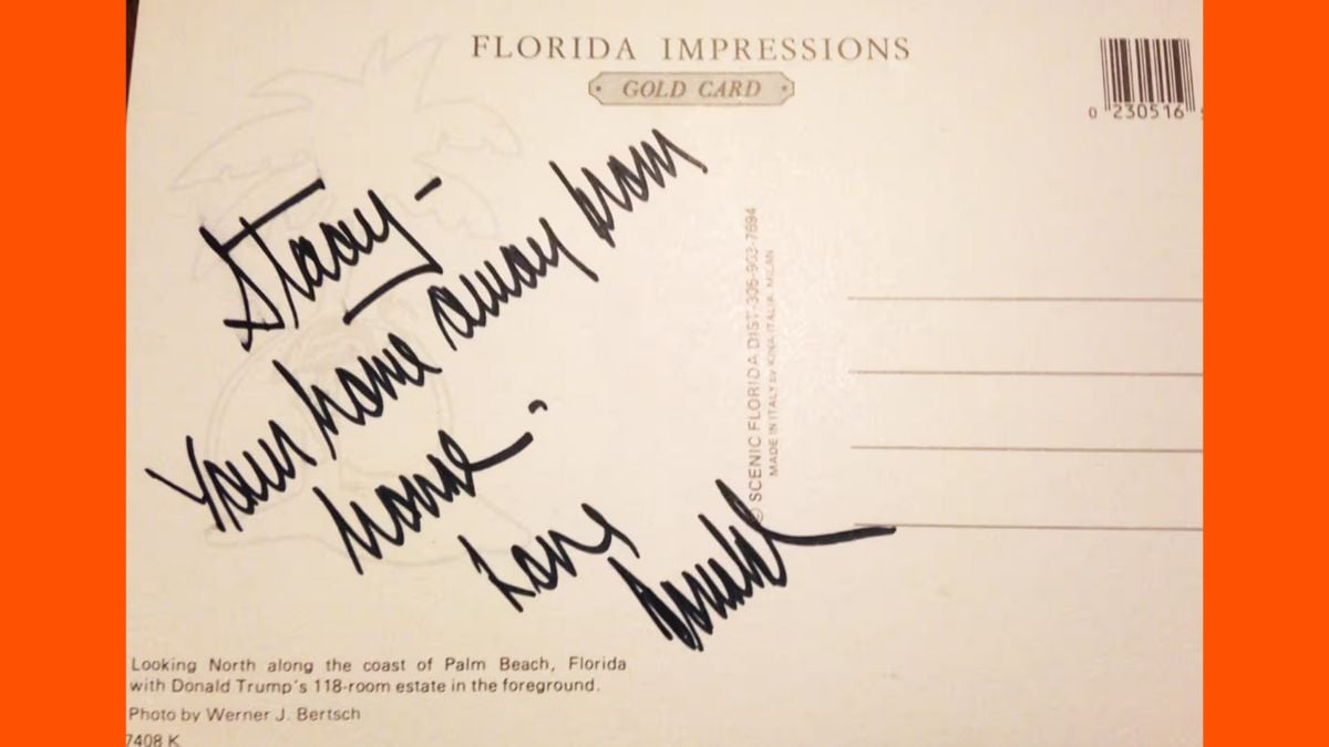 A postcard from Donald Trump to Stacey Williams 1993.