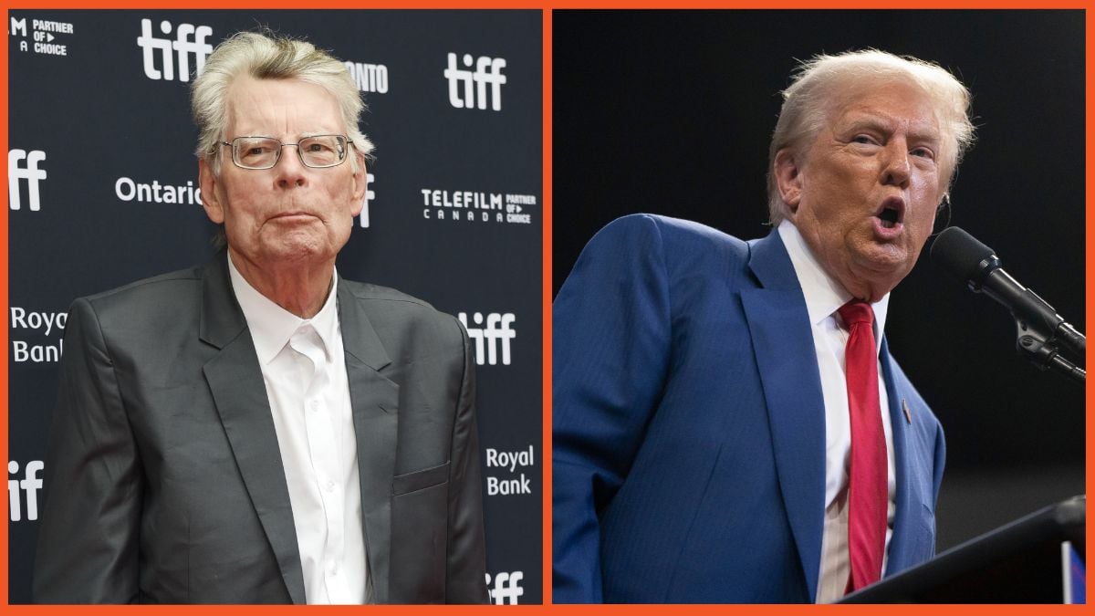 Stephen King attends the premiere of 'The Life of Chuck' during the 2024 Toronto International Film Festival and Donald Trump speaks during a campaign rally at Findlay Toyota Center