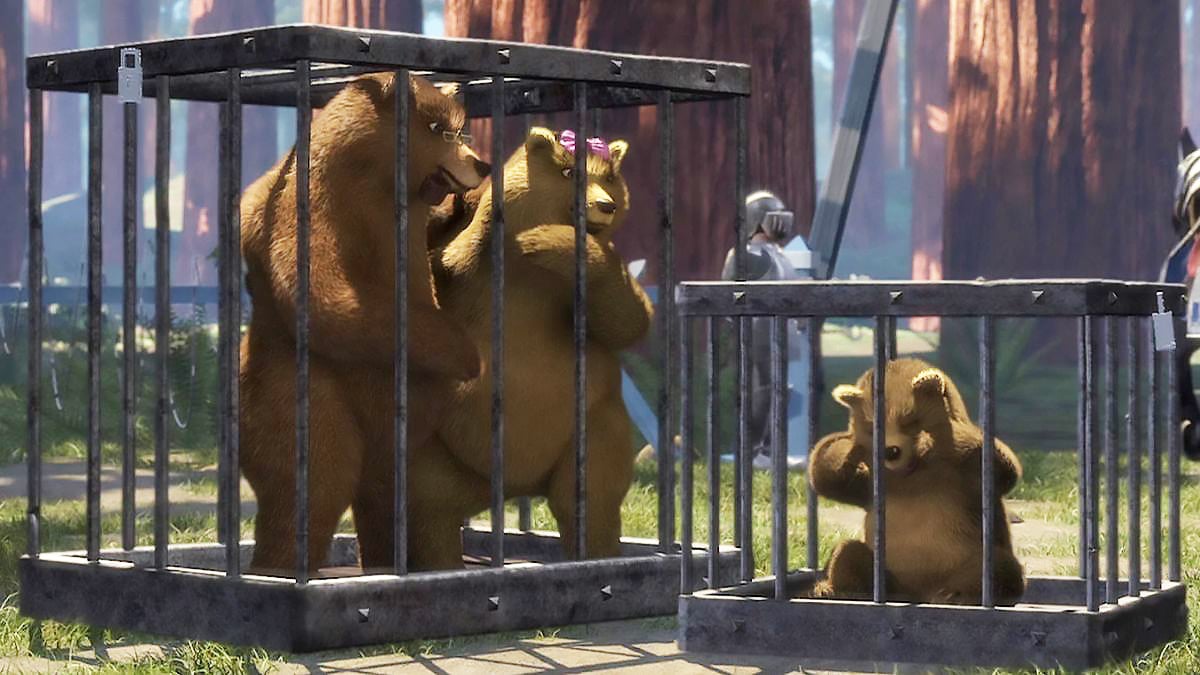 Three Bears in cages in Shrek The Third