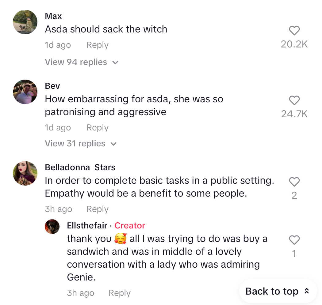 TikTok users respond in comments to viral video of woman and service dog banned from supermarket