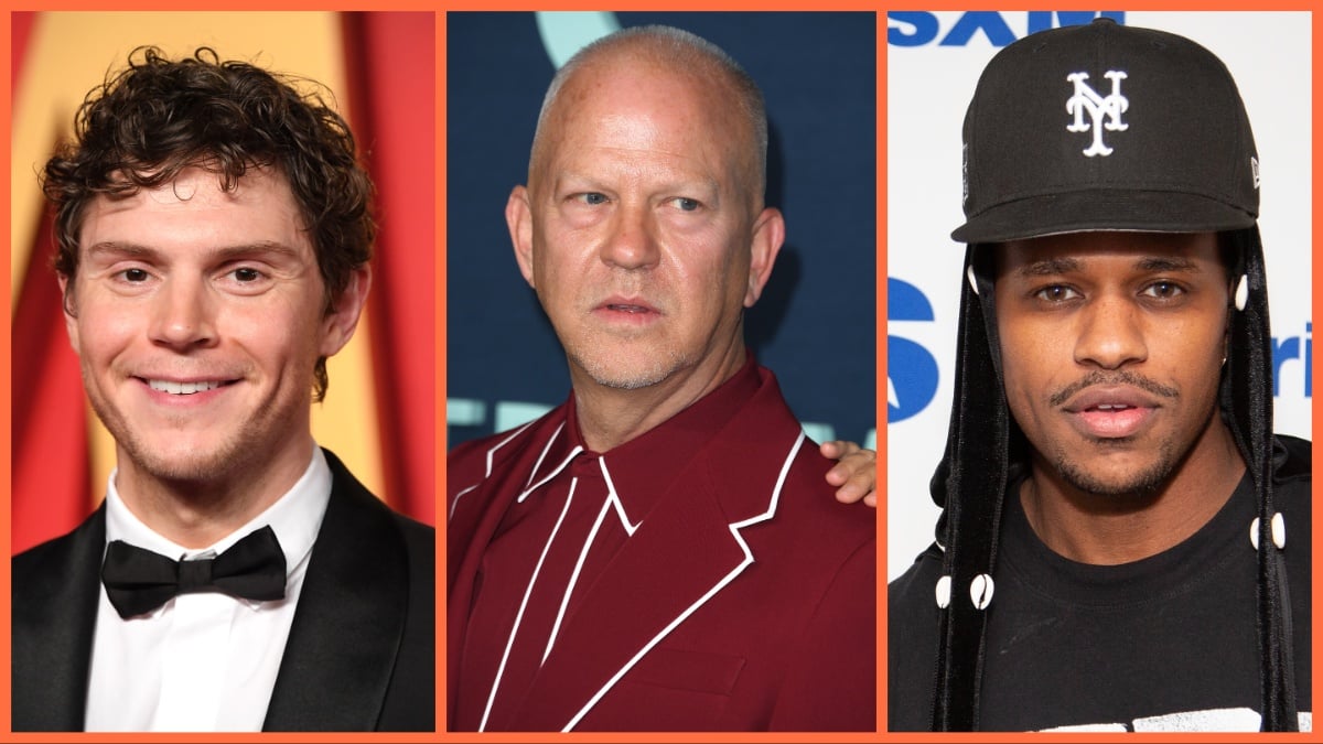 LEFT: BEVERLY HILLS, CALIFORNIA - MARCH 10: Evan Peters arrives at the 2024 Vanity Fair Oscar Party Hosted By Radhika Jones at Wallis Annenberg Center for the Performing Arts on March 10, 2024 in Beverly Hills, California. MIDDLE: LOS ANGELES, CALIFORNIA - SEPTEMBER 16: Ryan Murphy arrives at the Los Angeles Premiere Of Netflix's "Monsters: The Lyle And Erik Menendez Story" at The Egyptian Theatre Hollywood on September 16, 2024 in Los Angeles, California. RIGHT: NEW YORK, NEW YORK - JUNE 12: Jeremy Pope visits SiriusXM Studios on June 12, 2024 in New York City.