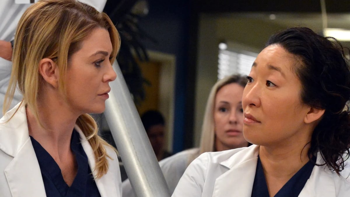 Meredith Grey (Ellen Pompeo) and Cristina Yang (Sandra Oh) on Grey's Anatomy