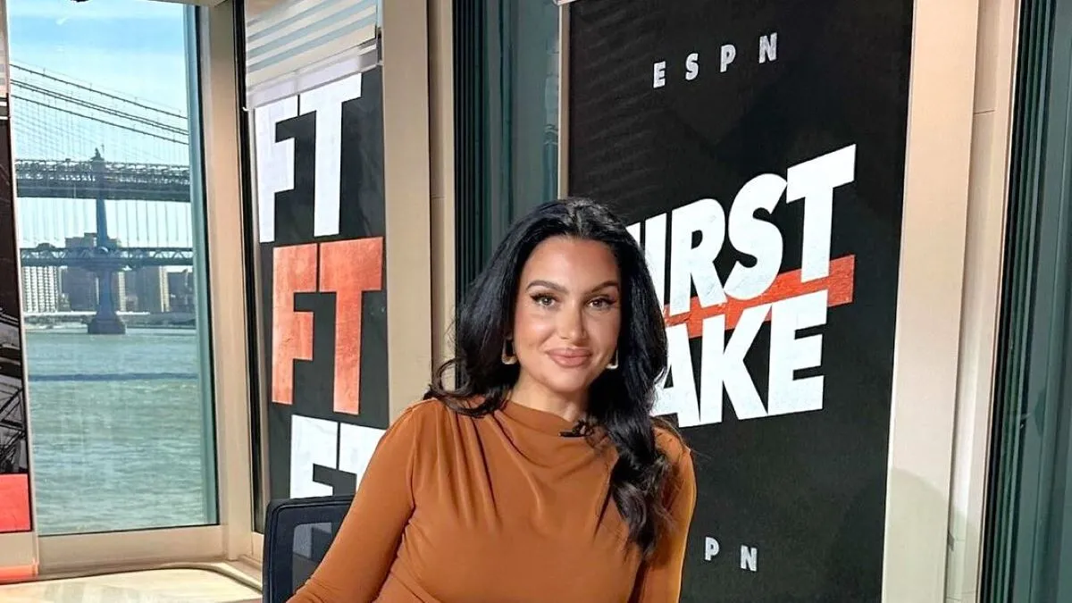 A photo of ESPN host, Molly Qerim on the set of "First Take"