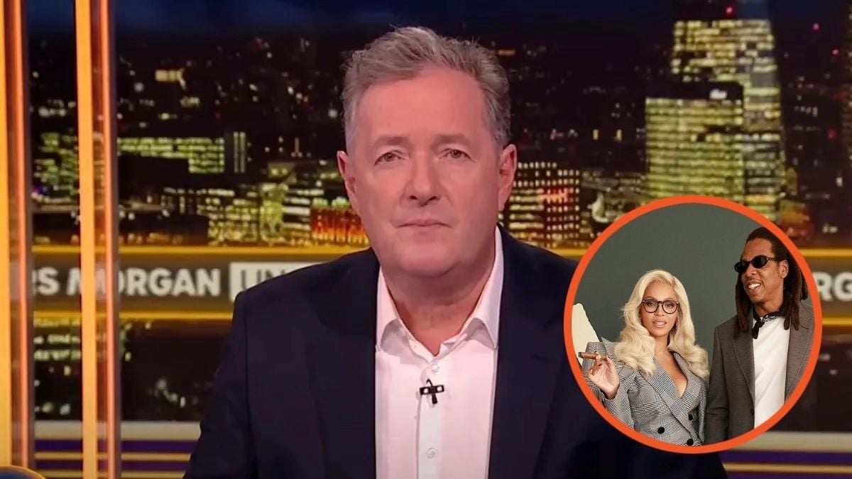 An image of Piers Morgan with a smaller photo of Beyoncé and Jat-Z