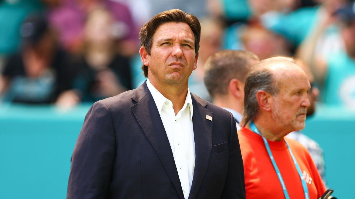 Ron DeSantis, governor of Florida, looks on prior to a game between the Jacksonville Jaguars and Miami Dolphins at Hard Rock Stadium on September 08, 2024 in Miami Gardens, Florida