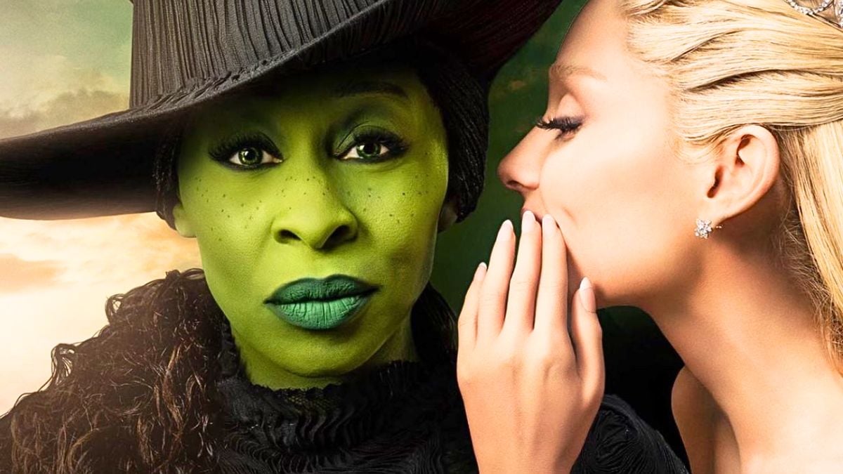 Poster for 'Wicked' featuring Cynthia Erivo and Ariana Grande.