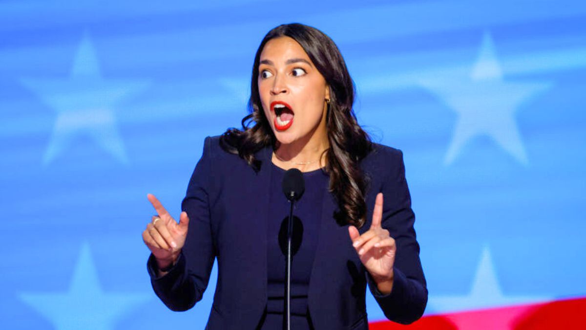 CHICAGO, ILLINOIS - AUGUST 19: Rep. Alexandria Ocasio-Cortez (D-NY) speaks onstage during the first day of the Democratic National Convention at the United Center on August 19, 2024 in Chicago, Illinois. Delegates, politicians, and Democratic party supporters are in Chicago for the convention, concluding with current Vice President Kamala Harris accepting her party's presidential nomination. The DNC takes place from August 19-22. (Photo by Chip Somodevilla/Getty Images)