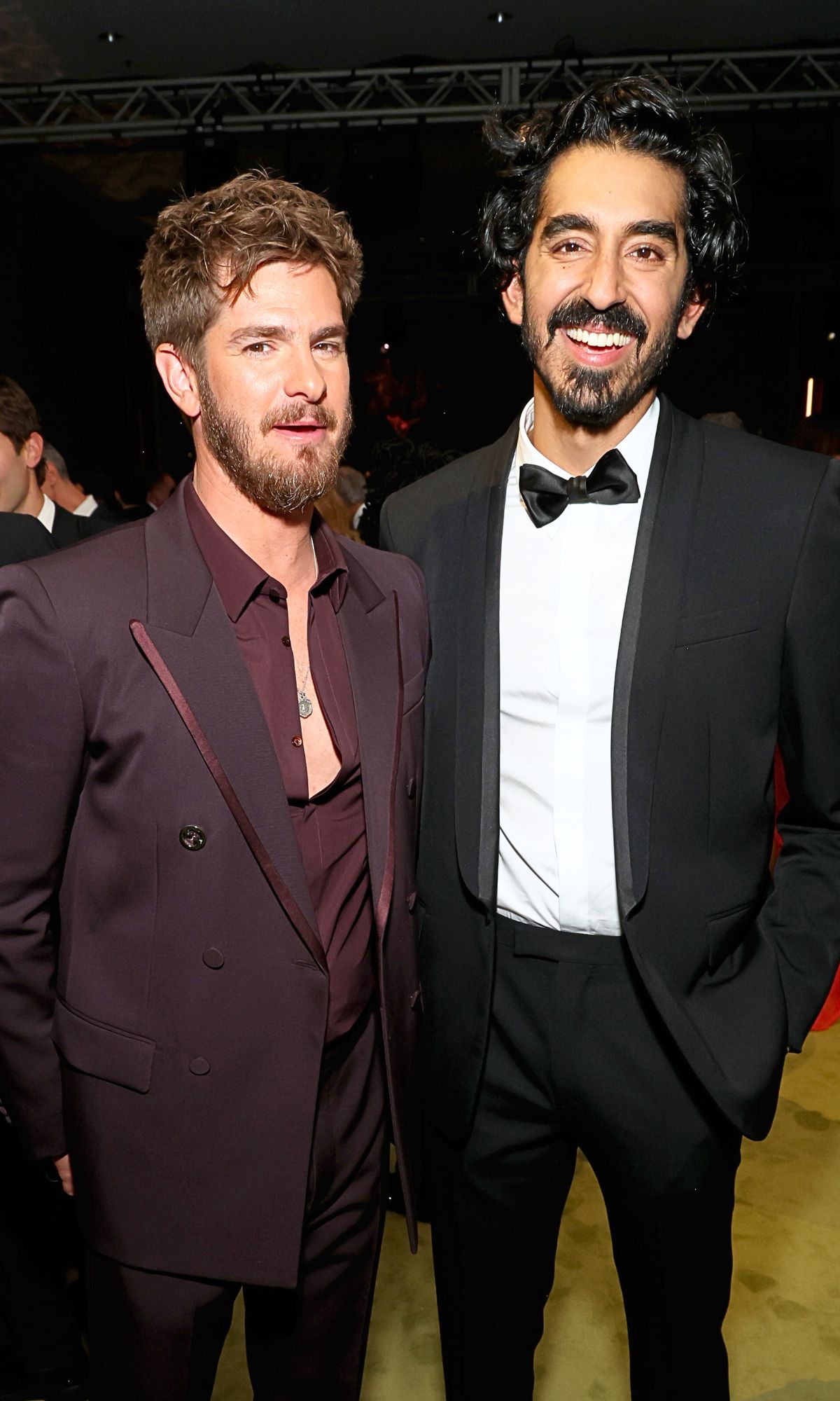 Andrew Garfield and Dev Patel, both wearing Gucci, attend the 2024 LACMA Art+Film Gala, Presented By Gucci at Los Angeles County Museum of Art on November 02, 2024 in Los Angeles, California.