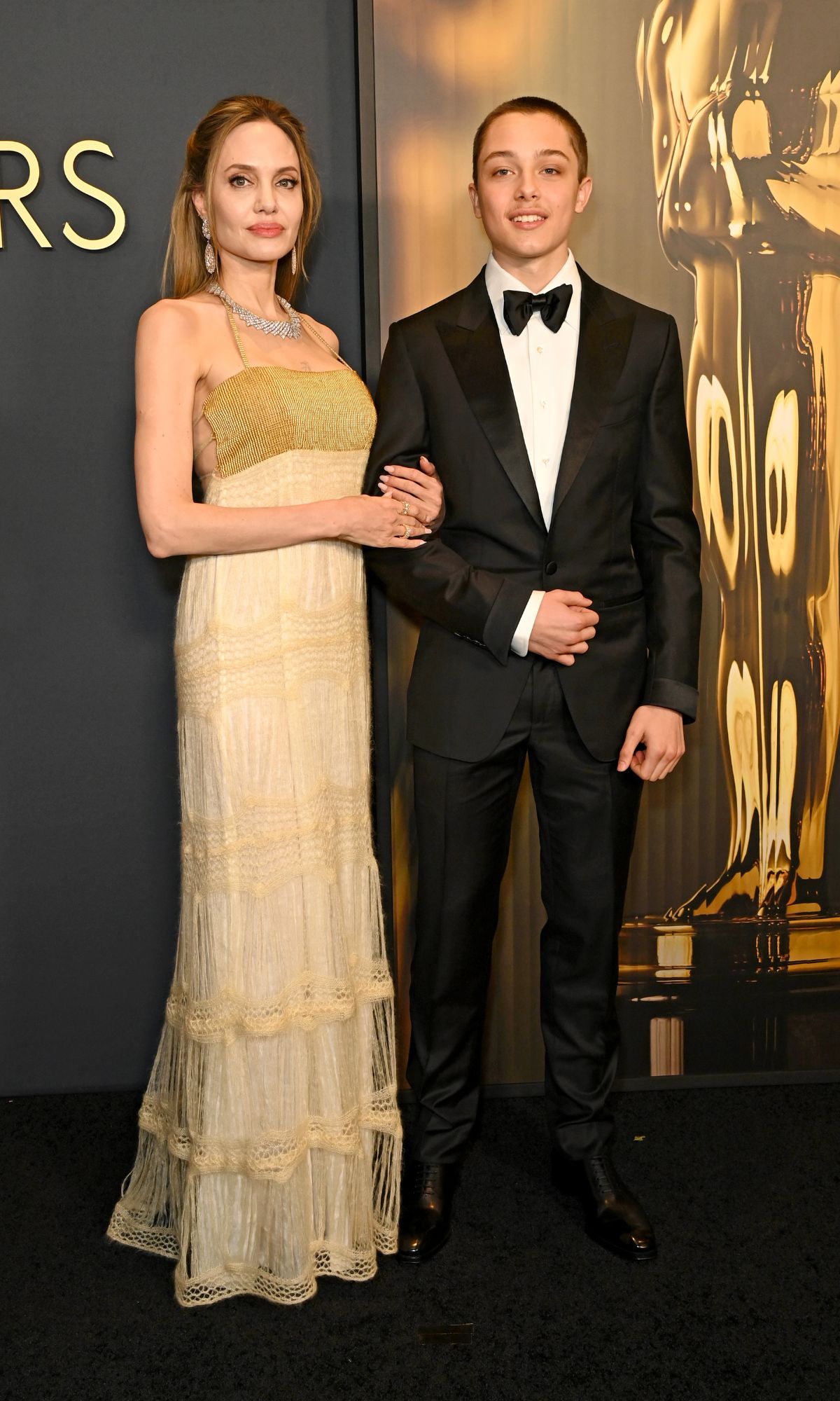 Angelina Jolie and Knox Jolie-Pitt attend the 2024 Governors Awards at Dolby Theatre on November 17, 2024 in Hollywood, California.