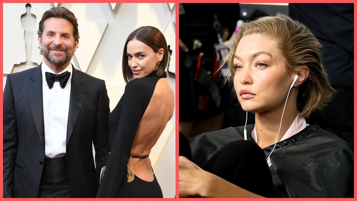 Left: Bradley Cooper and Irina Shayk arrives at the 91st Annual Academy Awards at Hollywood and Highland on February 24, 2019 in Hollywood, California. Right: Gigi Hadid prepares backstage during the Victoria's Secret Fashion Show 2024 at Duggal Greenhouse on October 15, 2024 in Brooklyn, New York.