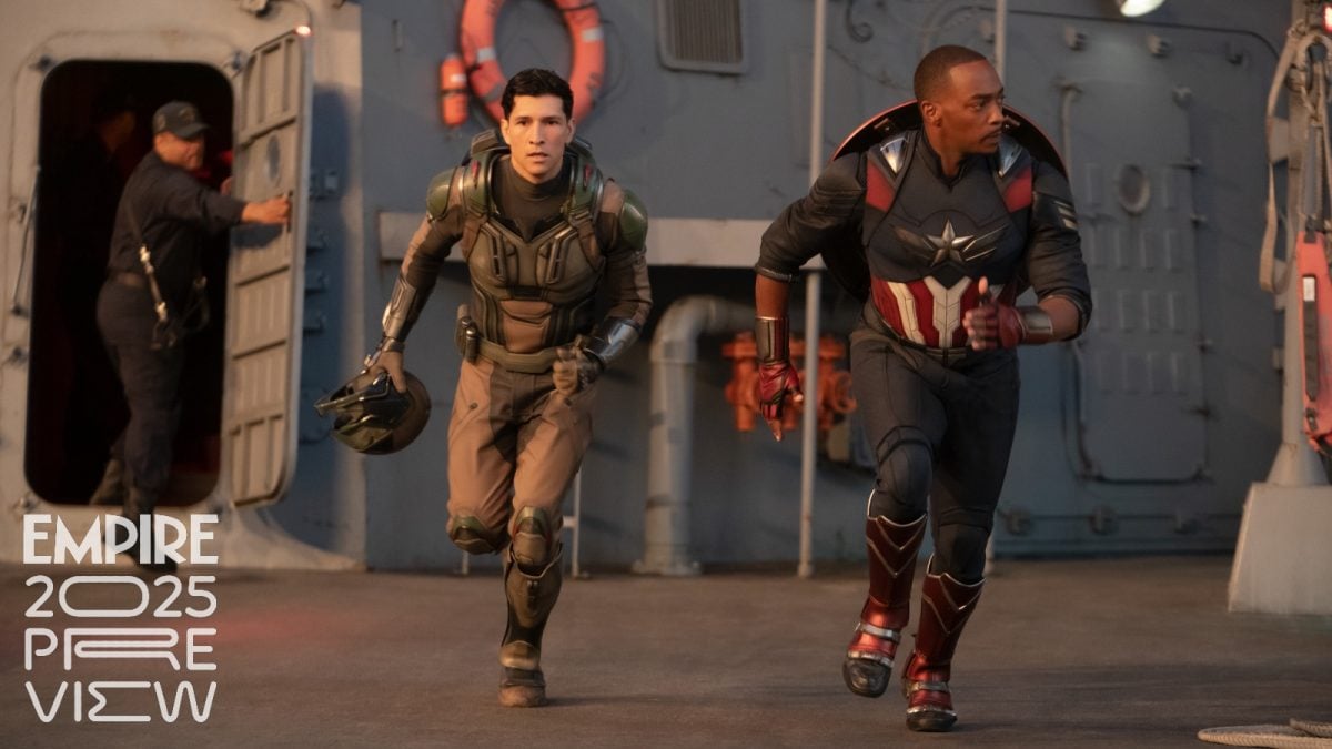 Joaquin Torres (Danny Ramirez) and Sam Wilson (Anthony Mackie) sprint into action in Captain America: Brave New World