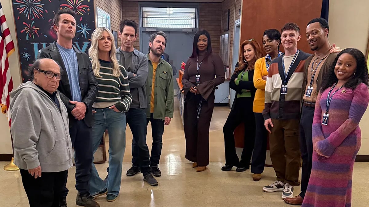 Cast of Always Sunny with cast of Abbott Elementary