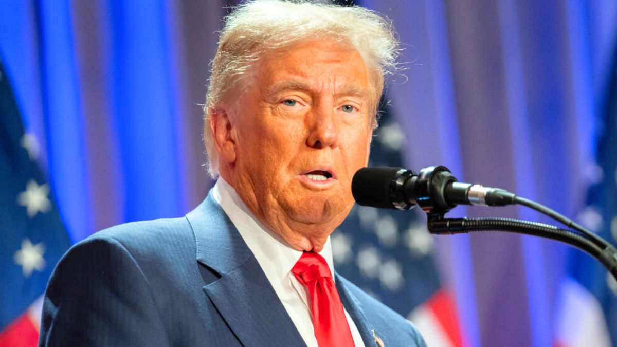 WASHINGTON, DC - NOVEMBER 13: U.S. President-elect Donald Trump speaks at a House Republicans Conference meeting at the Hyatt Regency on Capitol Hill on November 13, 2024 in Washington, DC. As is tradition with incoming presidents, Trump is traveling to Washington, DC to meet with U.S. President Joe Biden at the White House as well as Republican members of Congress on Capitol Hill. (Photo by Allison Robbert-Pool/Getty Images)