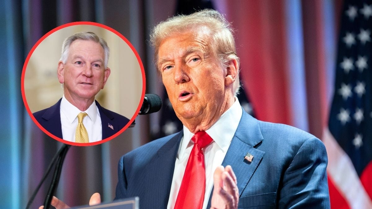 U.S. President-elect Donald Trump speaks at a House Republicans Conference meeting at the Hyatt Regency on Capitol Hill on November 13, 2024 in Washington, DC. Inset: U.S. Sen.. Tommy Tuberville (R-AL) arrives for the Senate Republican leadership elections at the U.S. Capitol on November 13, 2024 in Washington, DC.