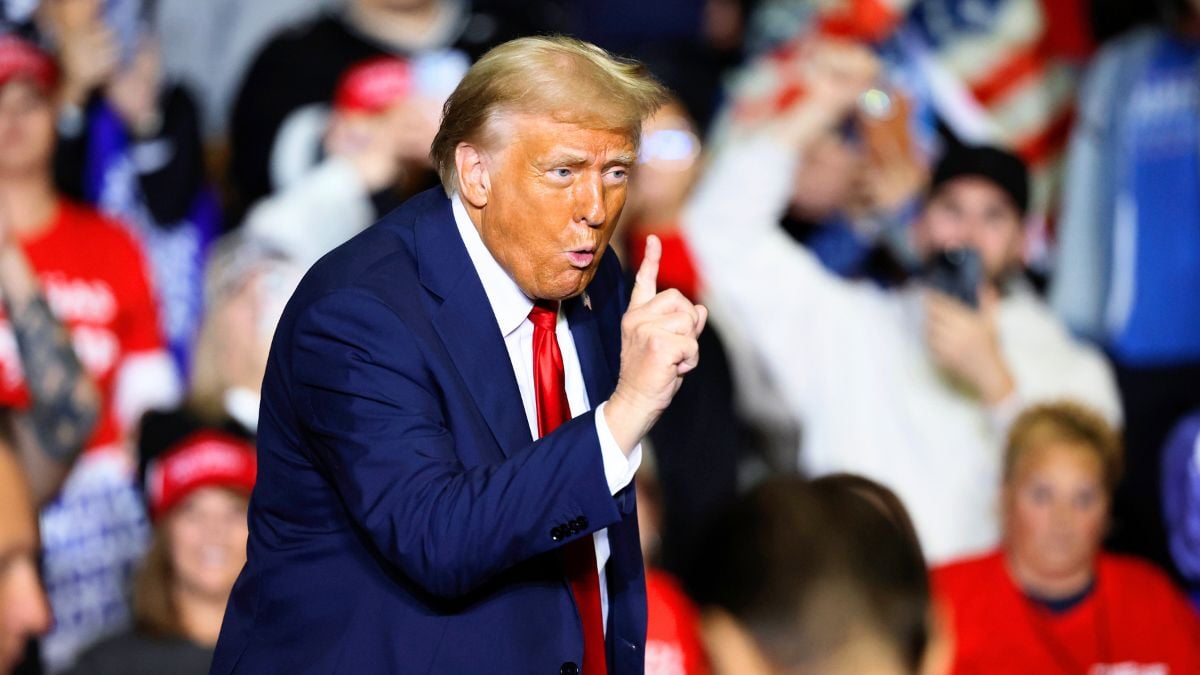 Republican presidential nominee, former President Donald Trump gestures at a campaign rally at The PPL Center on October 29, 2024 in Allentown, Pennsylvania. With one week until Election Day, Trump is campaigning for re-election in the battleground state of Pennsylvania. (Photo by Chip Somodevilla/Getty Images)