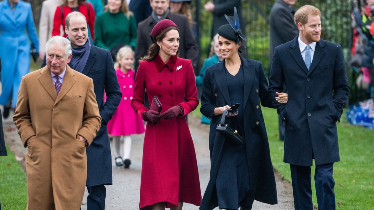 KING'S LYNN, ENGLAND - DECEMBER 25: Prince Charles, Prince of Wales, Prince William, Duke of Cambridge, Catherine, Duchess of Cambridge, Meghan, Duchess of Sussex and Prince Harry, Duke of Sussex attend Christmas Day Church service at Church of St Mary Magdalene on the Sandringham estate on December 25, 2018 in King's Lynn, England.