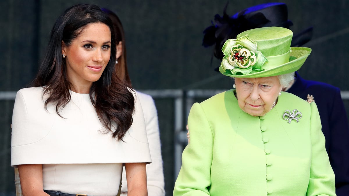 WIDNES, UNITED KINGDOM - JUNE 14: (EMBARGOED FOR PUBLICATION IN UK NEWSPAPERS UNTIL 24 HOURS AFTER CREATE DATE AND TIME) Meghan, Duchess of Sussex and Queen Elizabeth II attend a ceremony to open the new Mersey Gateway Bridge on June 14, 2018 in Widnes, England. Meghan Markle married Prince Harry last month to become The Duchess of Sussex and this is her first engagement with the Queen. During the visit the pair will open a road bridge in Widnes and visit The Storyhouse and Town Hall in Chester.