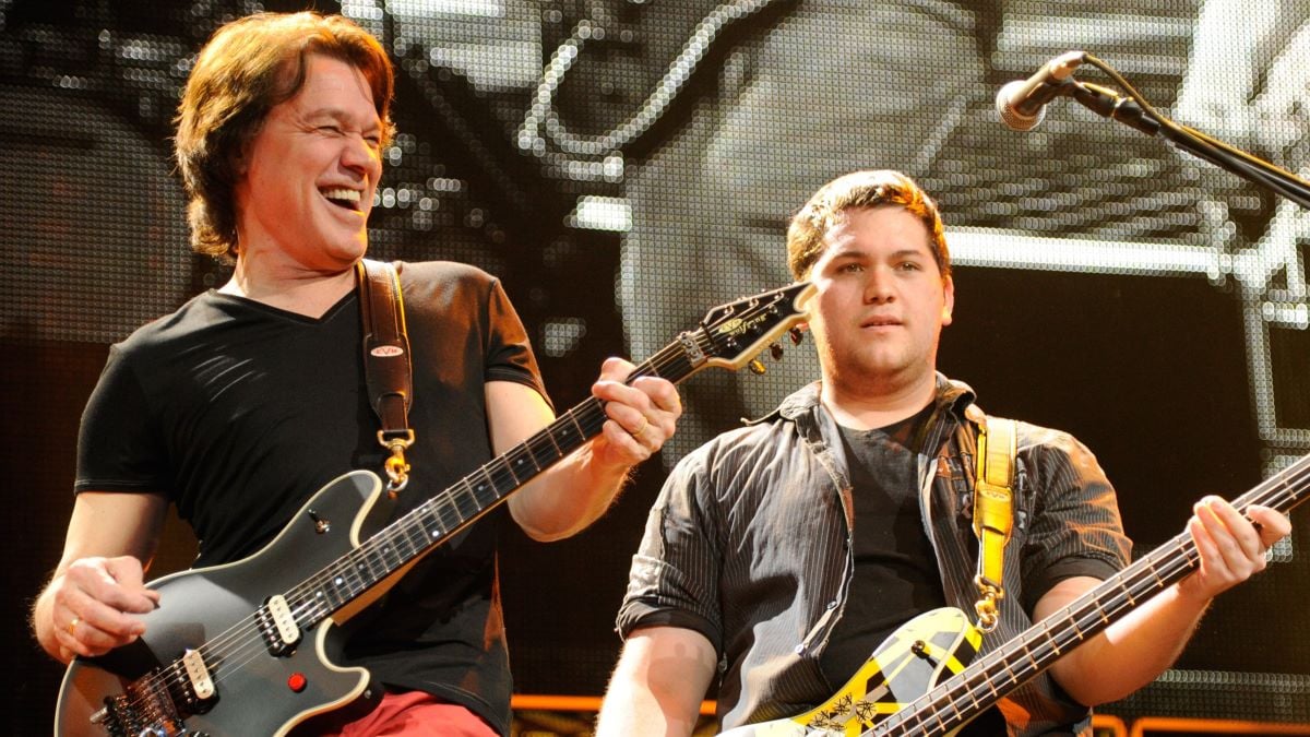 Eddie Van Halen and Wolfgang Van Halen of Van Halen perform during "A Different Kind of Truth" tour at Madison Square Garden on February 28, 2012 in New York City. (Photo by Kevin Mazur/WireImage)