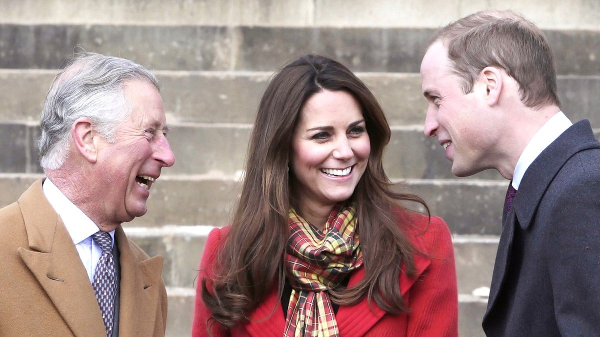 Prince Charles, Duke of Rothesay, Catherine, Countess of Strathearn and Prince William, Earl of Strathearn share a joke during a visit to Dumfries House on March 05, 2013 in Ayrshire, Scotland.