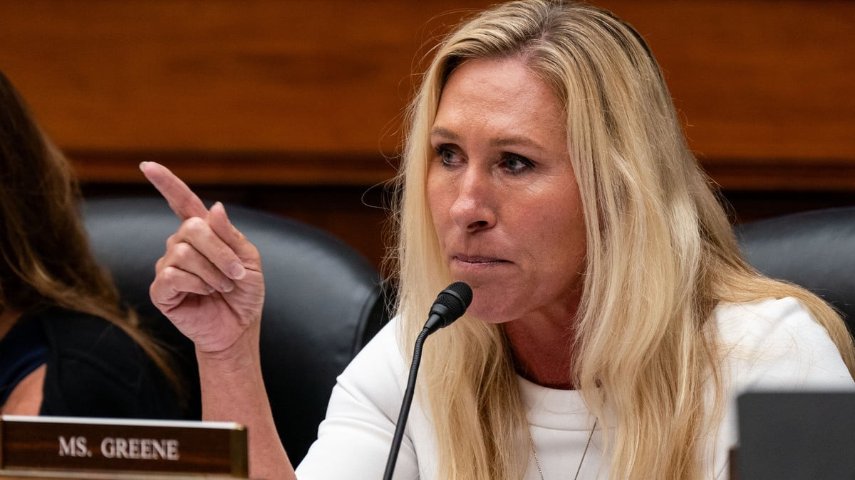 WASHINGTON, DC - JULY 22: Rep. Marjorie Taylor Greene (R-GA) gestures while speaking as United States Secret Service Director Kimberly Cheatle testifies before the House Oversight and Accountability Committee during a hearing at the Rayburn House Office Building on July 22, 2024 in Washington, DC. The beleaguered leader of the United States Secret Service has vowed cooperation with all investigations into the agency following the attempted assassination of former President Donald Trump.