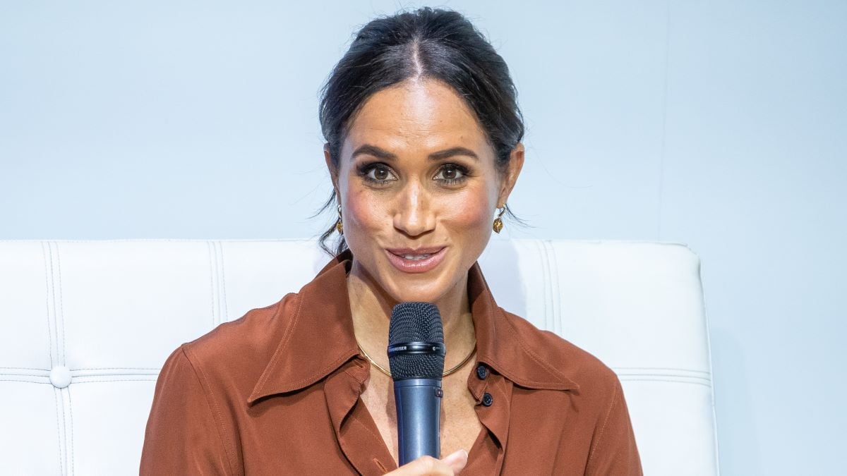 Meghan, Duchess of Sussex, speaks onstage at EAN University on August 15, 2024 in Bogota, Colombia. (Photo by Diego Cuevas/Getty Images)