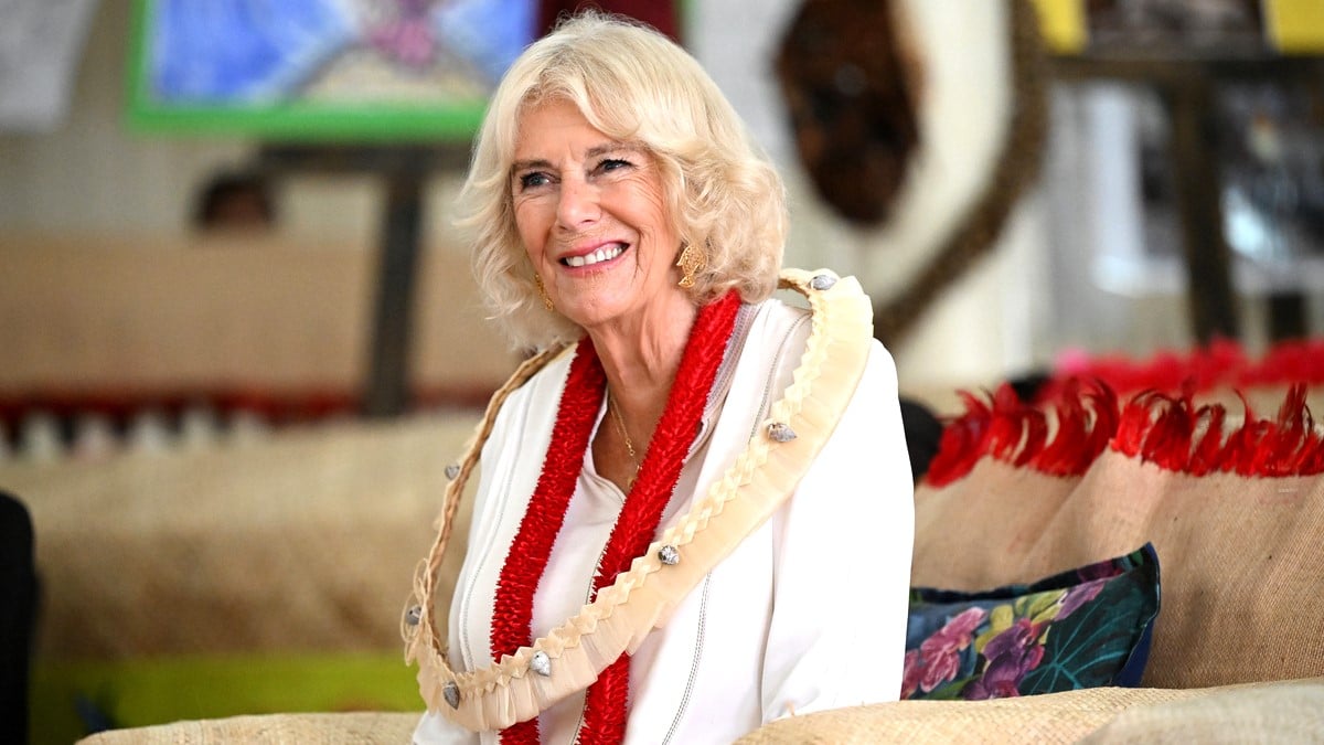 Queen Camilla visits Moata'a village's aoga faifeau (pastor school/church school) to learn about the history and impact of these schools in villages on October 24, 2024 in Apia, Samoa.