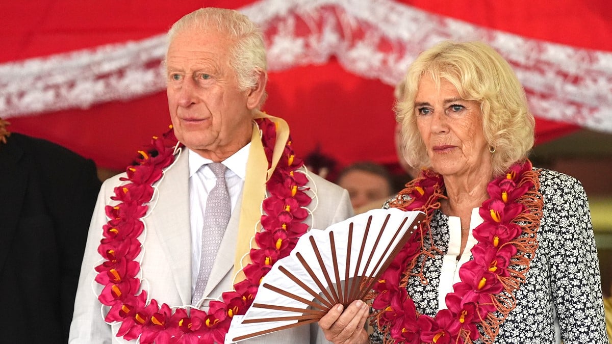 King Charles III and Queen Camilla are seen during a farewell ceremony, on the final day of the royal visit to Australia and Samoa at the Siumu Village on October 26, 2024 in Apia, Samoa.