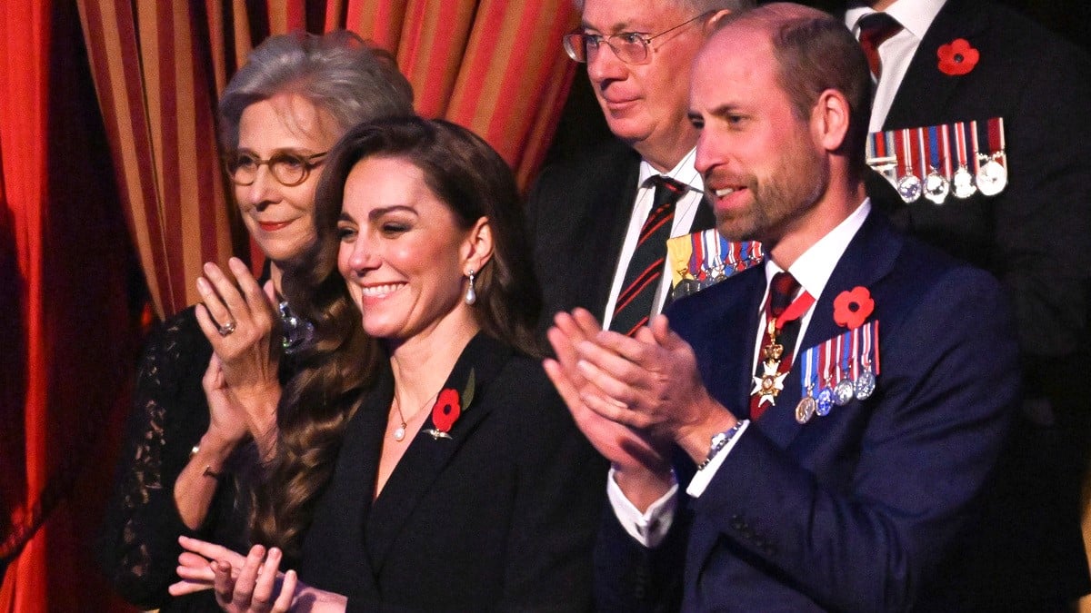 Britain's Catherine, Princess of Wales (L) and Prince William, Prince of Wales (R) attend the Royal British Legion Festival of Remembrance at the Royal Albert Hall on November 9, 2024 in London, England.