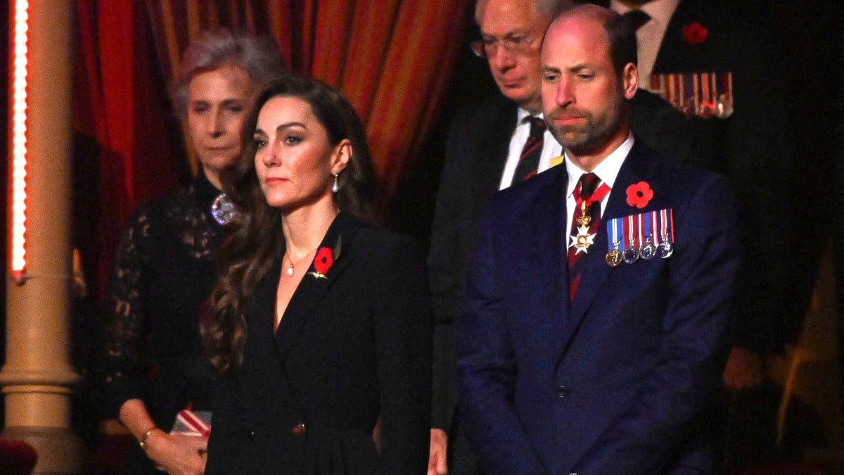 : Britain's Catherine, Princess of Wales (L) and Prince William, Prince of Wales (R) attend the Royal British Legion Festival of Remembrance at the Royal Albert Hall on November 9, 2024 in London, England.