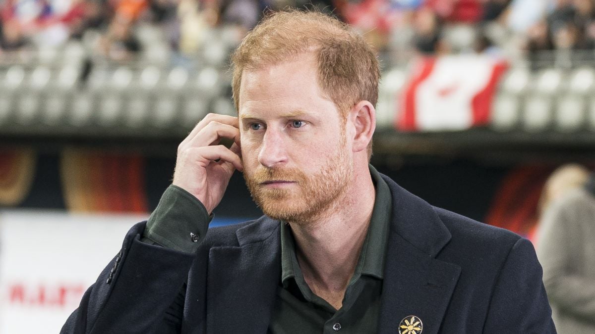 Prince Harry during a TV interview during pre-game festivities prior to the start of the 2024 Grey Cup at BC Place on November 17, 2024 in Vancouver, Canada. (Photo by Rich Lam/Getty Images)