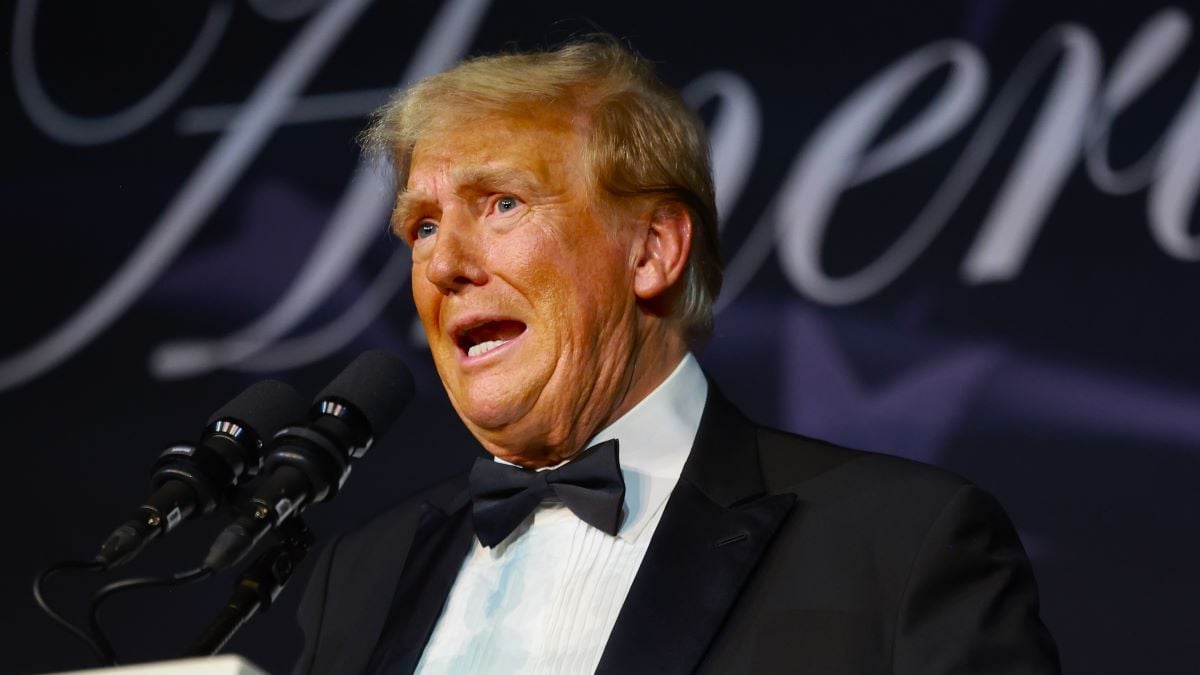 U.S. President-elect Donald Trump speaks at the America First Policy Institute Gala held at Mar-a-Lago on November 14, 2024 in Palm Beach, Florida. The annual event supports Grey Team, a nonprofit organization dedicated to preventing military suicide. (Photo by Joe Raedle/Getty Images)