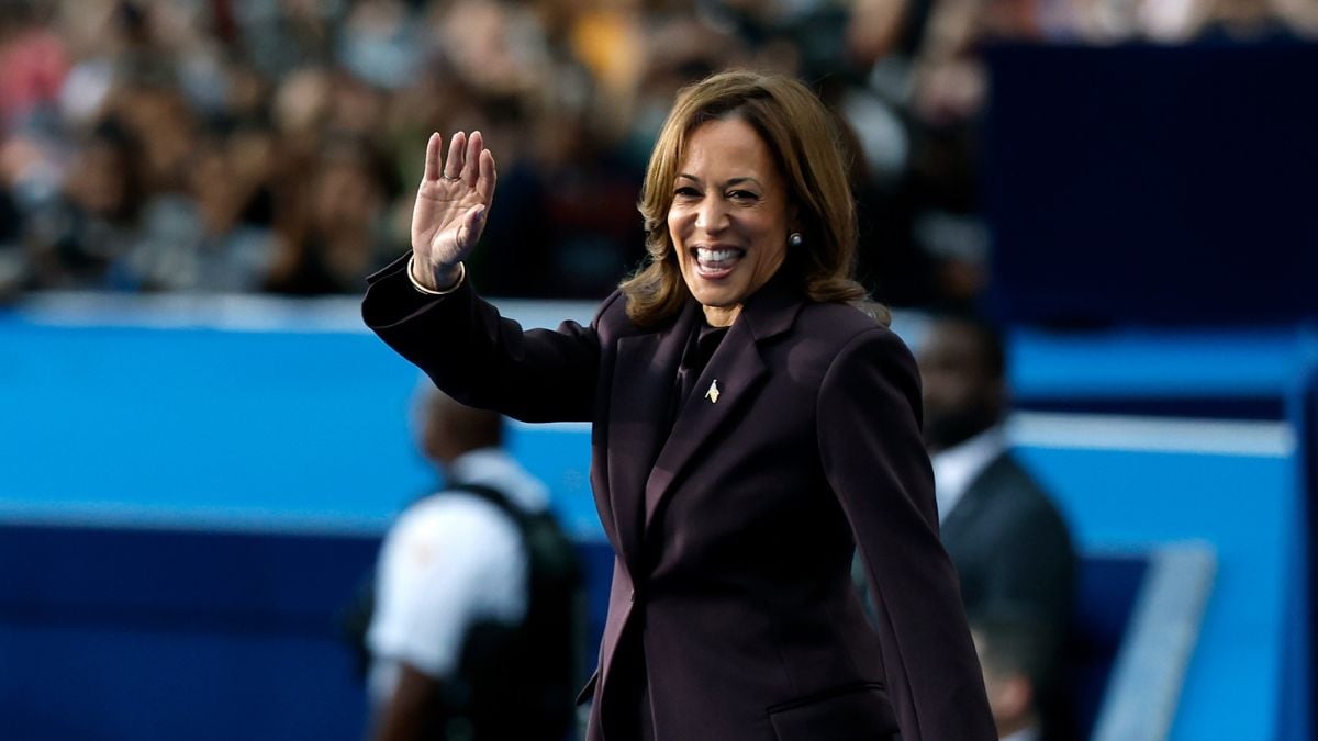 Kamala Harris arrives to speak on stage as she concedes the election, at Howard University