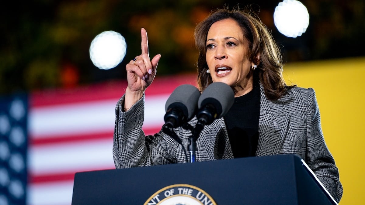 Democratic presidential nominee, U.S. Vice President Kamala Harris speaks during a campaign rally on October 28, 2024 in Ann Arbor, Michigan.