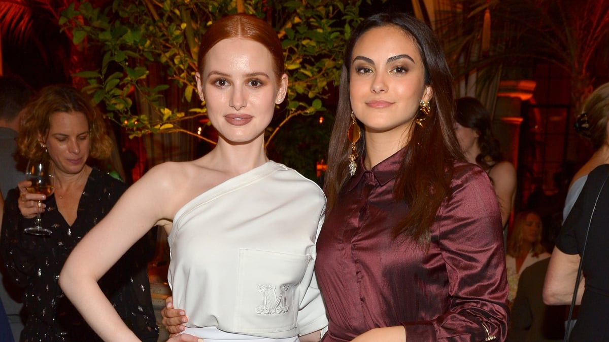 Madelaine Petsch, wearing Max Mara, and Camila Mendes, wearing Max Mara, attend the 2019 Women In Film Max Mara Face Of The Future, celebrating Elizabeth Debicki, at Chateau Marmont on June 11, 2019 in Los Angeles, California.