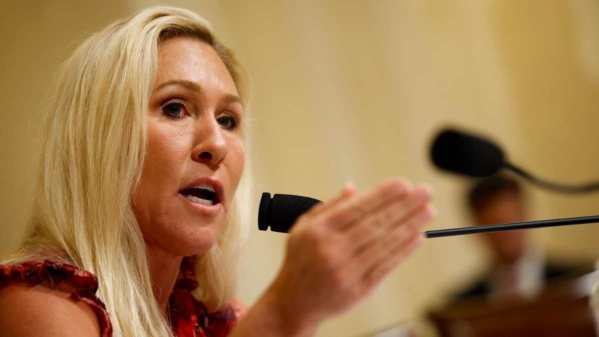 Marjorie Taylor Greene (R-GA) questions U.S. Homeland Security Secretary Alejandro Mayorkas as he testifies before the committee