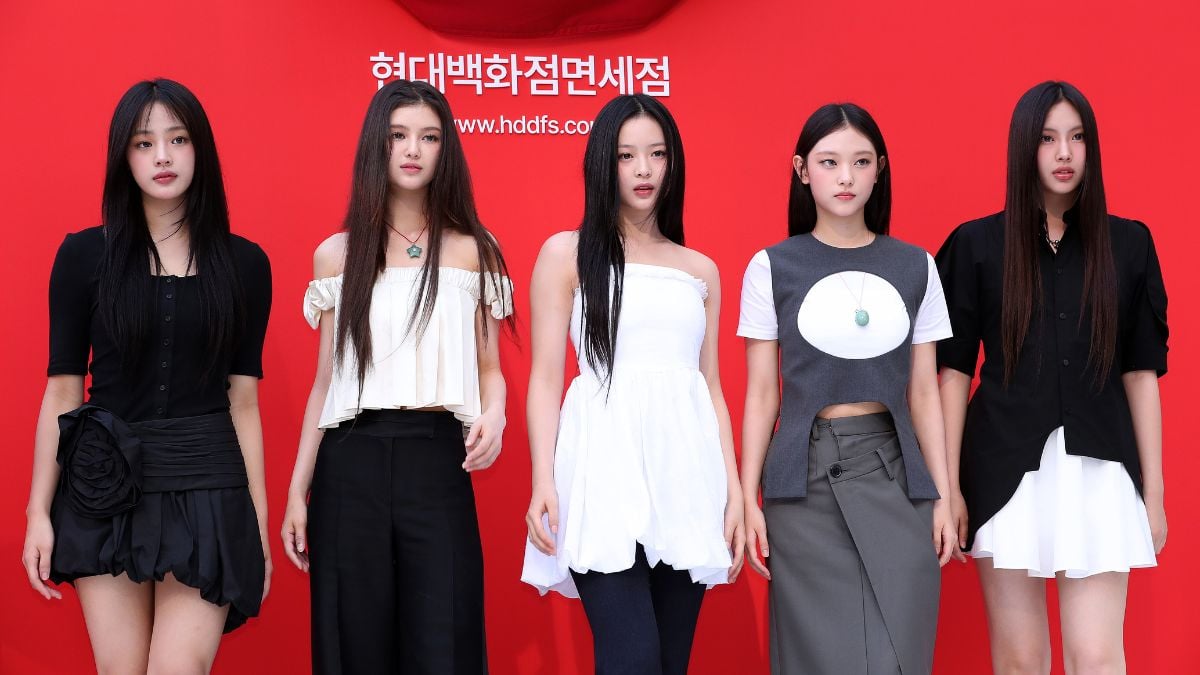 SEOUL, SOUTH KOREA - AUGUST 01: Minji, Danielle, Hanni, Haerin and Lee Hye-In aka Hyein of girl group NewJeans attend the Hyundai Department Store Duty Free "Everyday Hyunday" photocall event on August 01, 2024 in Seoul, South Korea. (Photo by Han Myung-Gu/WireImage)