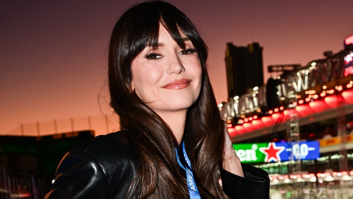 Actress Nina Dobrev watches the exciting F1 action from the American Express Trackside Lounge at Las Vegas Strip Circuit on November 22, 2024 in Las Vegas, Nevada.