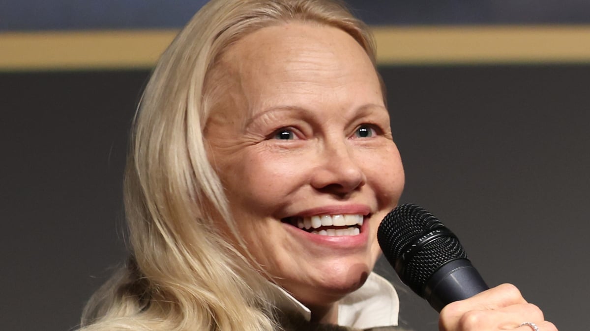 Pamela Anderson speaks on stage during the special screening of "The Last Show Girl" hosted by BAFTA, at The London West Hollywood at Beverly Hills on November 06, 2024 in West Hollywood, California.