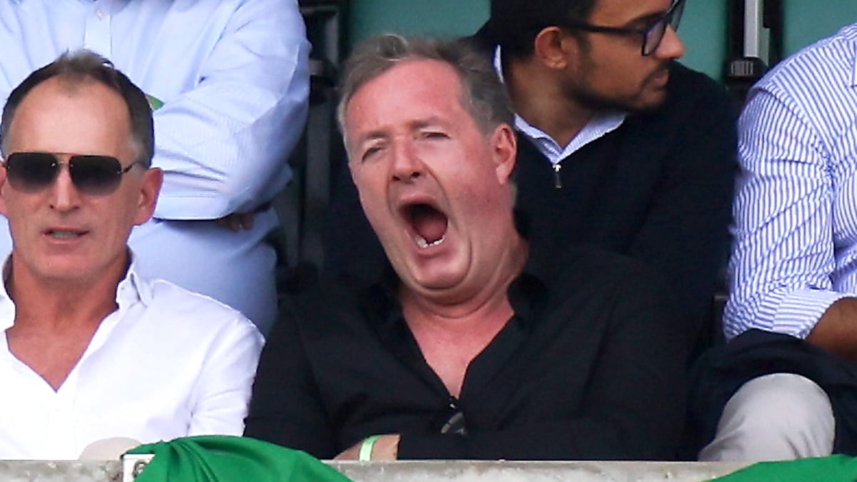 Piers Morgan yawning while watching the cricket during Day Two of the LV= Insurance Ashes 5th Test Match