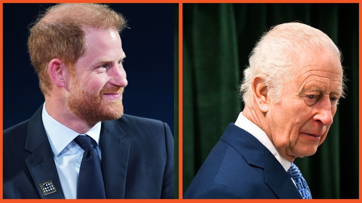 Prince Harry, Duke of Sussex speaks onstage during the 2024 Concordia Annual Summit and Britain's King Charles III reacts as he visits the Coronation Food Project hub.