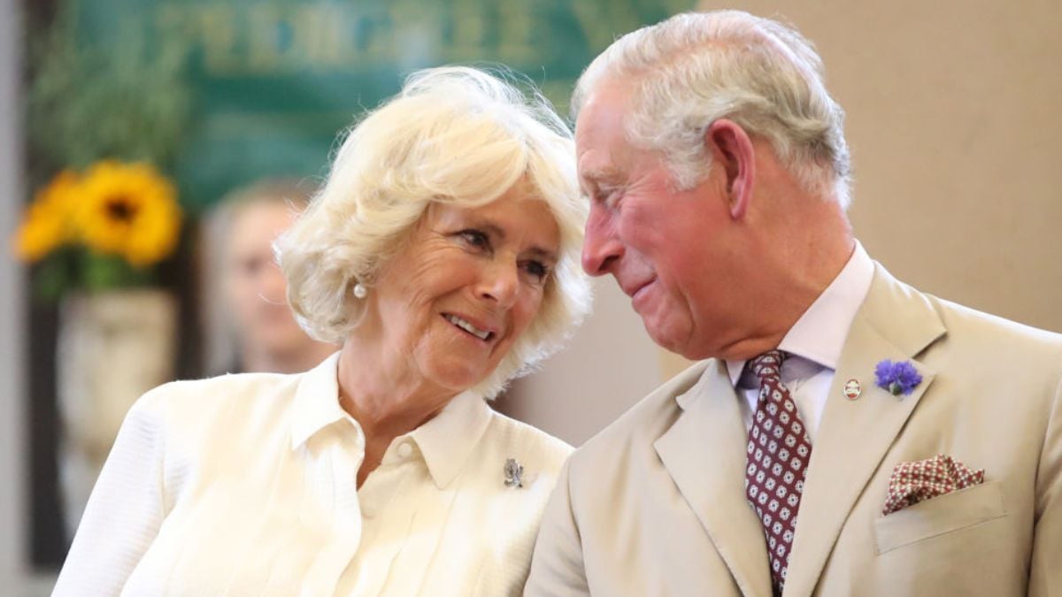 BUILTH WELLS, WALES - JULY 04: Prince Charles, Prince of Wales and Camilla, Duchess of Cornwall look at eachother as they reopen the newly-renovated Edwardian community hall The Strand Hall during day three of a visit to Wales on July 4, 2018 in Builth Wells, Wales. (Photo by Chris Jackson/Getty Images)