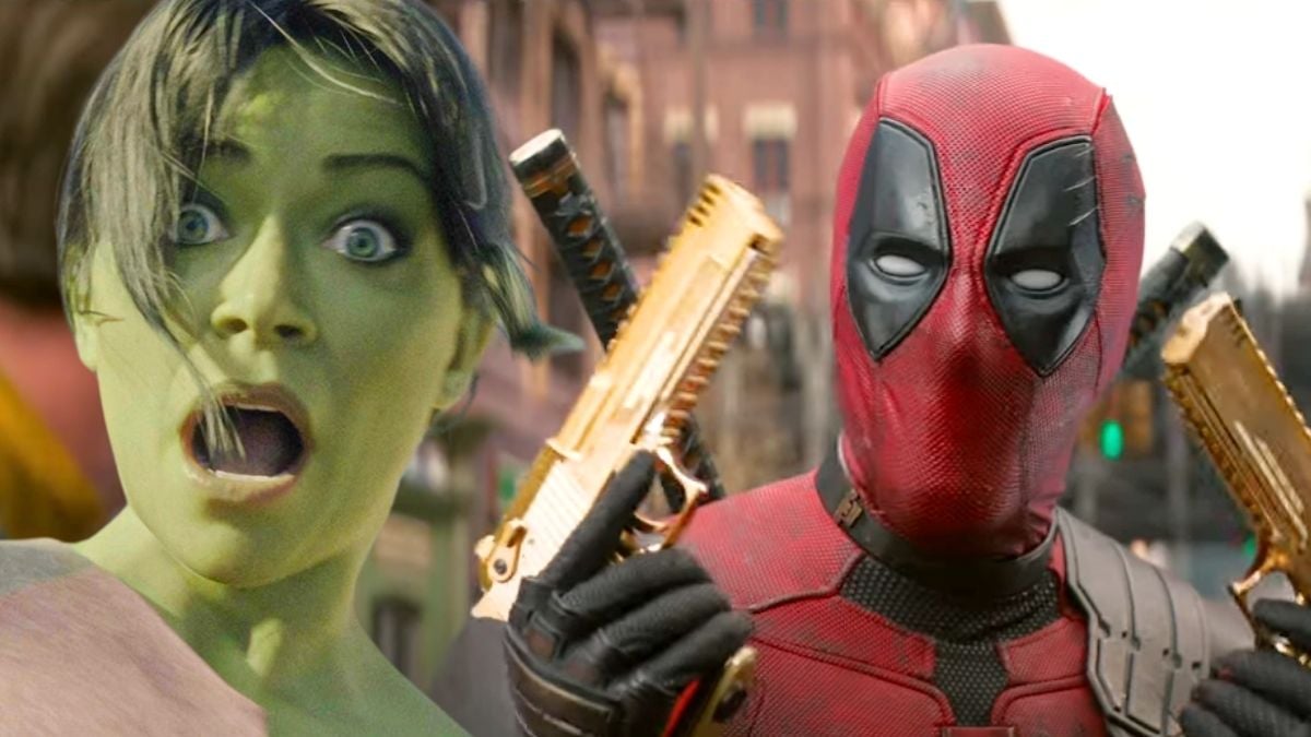 She-Hulk looking shocked/Deadpool wields dual golden pistols