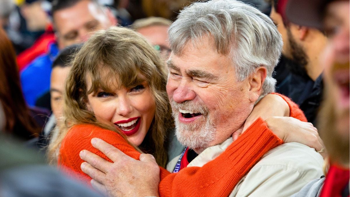 Taylor Swift hugs Ed Kielce after the AFC Championship NFL football game between the Kansas City Chiefs and Baltimore Ravens