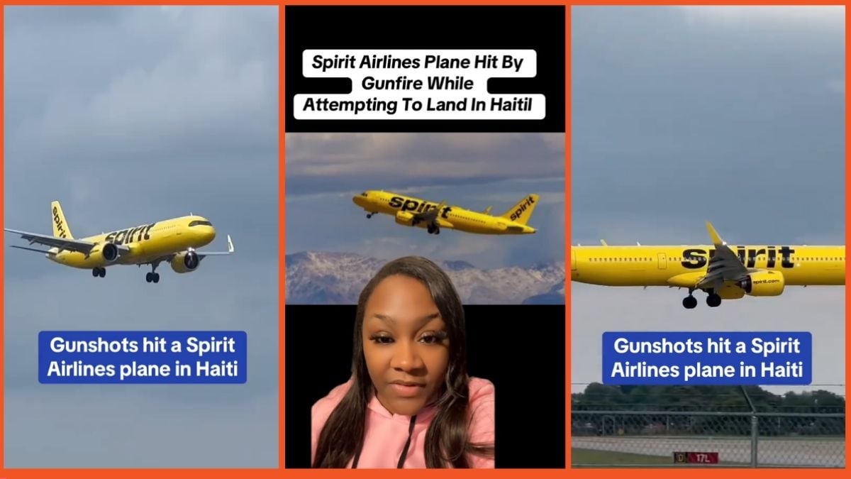 TikTok screenshots depicting Spirit Airlines plane in flight